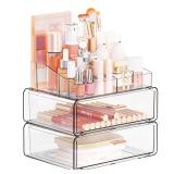 Yieach Clear Acrylic Makeup Organizer Countertop With Drawer,3 Tier Large Skincare Organizer for Vanity,Plastic Bathroom Cosmetic Storage Organizer for Lipstick,Makeup Brush,Palette,Beauty Products
