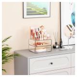 Yieach Clear Acrylic Makeup Organizer Countertop With Drawer,3 Tier Large Skincare Organizer for Vanity,Plastic Bathroom Cosmetic Storage Organizer for Lipstick,Makeup Brush,Palette,Beauty Products