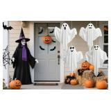 4 Pack Halloween Hanging Ghosts, 27.5 Inch with Light Up Ghost Kit for Indoor Outside Ornaments, Spooky Yard Tree Halloween Decorations Outdoor, Party Decor