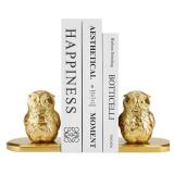 Book Ends, Bookends Gold Owl Bird, Kids Rooms, Non-Skid Bookend, Heavy Duty Resin Book Stopper for Books, Bookends for Shelves, Decorative Holder, Gift for Women, 9.05 * 3.7 * 4.72