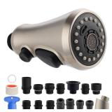 Hibbent Pull Down Kitchen Faucet Head Replacement, 3-Function Kitchen Faucet Head Sink Spray Nozzle with 15 Adapters Compatible with Moen, American Standard, Delta, Kohler Faucets, Brushed Nickel