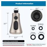 Hibbent Pull Down Kitchen Faucet Head Replacement, 3-Function Kitchen Faucet Head Sink Spray Nozzle with 15 Adapters Compatible with Moen, American Standard, Delta, Kohler Faucets, Brushed Nickel