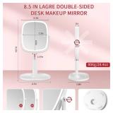 Lighted Makeup Mirror, 2600mAh Rechargeable 1x/10x Magnifying Vanity Mirror, 8.5 Height Adjustable Makeup Mirror with Lights 3 Color, 360° Rotation 2-Sided Light up Large Desk Mirror, Gifts for Women