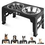 Jovrun Elevated Dog Bowls, Dog Feeder with 2 Stainless Steel Dishes &1 Slow Feeder Bowl, 5 Heights Adjustable Raised Stand for Medium Large, Food Dishes with Non-Slip Feet