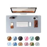 YSAGi Leather Desk Protector, Office Mat, Large Mouse Mat, Non-Slip PU Leather Blotter, Laptop Desk, Waterproof Writing Pad for Office and Home (Light Grey, 31.5 x 15.8)