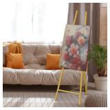 Metal Square Tube Scroll Display Easel, Vintage Gold Decorative Large Adjustable Floor Standing Easel with Chain Support, Perfect for Showcasing Pictures, Artwork, Picture Frame Wedding Sign Etc