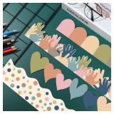 Boho Bulletin Board Borders Classroom Colorful Border Stickers Boho Die-Cut Border Trims Bulletin Board Scalloped Borders Self-Adhesive for School Blackboard Chalkboard Desk, 91.8 Ft