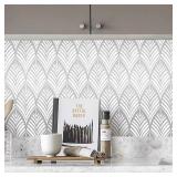 Amiya Silver Leaf Peel and Stick Wallpaper 17.5 x 120 Boho Grey Removable Contact Paper Bathroom Wall Self Adhesive Fashion Modern Wall Paper PVC Self Stick Easy to Install and Clean