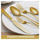40 Pcs Gold Silverware Set Service for 8, Premium Stainless Steel Flatware Set, Cutlery Utensil Set, Durable Home Kitchen Eating Tableware Set, Include Fork Knife Spoon Set, Dishwasher Safe