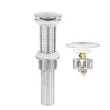 Rackickyer Bathroom Sink Drain,Drain Stopper Bathroom Sink Without Overflow,Pop Up Drain Assembly with Detachable Strainer Basket,Built-in Anti-Clogging, Stainless Steel Nut Brushed Nickel