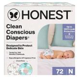 The Honest Company Clean Conscious Diapers for Delicate Skin, Up to 100% Leakproof Hypoallergenic Fragrance-Free Baby Diapers, Gender Neutral Prints, Club Box, Size Newborn, 72 Count (Prints May Vary)