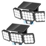WdtPro 2025 Solar Lights Outdoor Flood Light, 3500LM Bright Motion Sensor Outdoor Lights, 3 Heads & Upgrade Glass Panel, LED Solar Powered Security Light Spotlights Waterproof for Outside Yard-2Pack