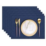 LANDVIEW Cloth Placemats Set of 6, Cotton Linen Blend Machine Washable Durable Linen Table Mats, Heat Resistant Placemats Wrinkle Free Place Mats for Dining Table, Easy to Clean (Navy Blue, 6)