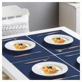 LANDVIEW Cloth Placemats Set of 6, Cotton Linen Blend Machine Washable Durable Linen Table Mats, Heat Resistant Placemats Wrinkle Free Place Mats for Dining Table, Easy to Clean (Navy Blue, 6)