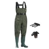 FISHINGSIR Fishing Waders for Men with Boots Womens Chest Waders 2-Ply Nylon/PVC Waterproof for Hunting with Boot Hanger 9/43 10 Boots