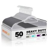 HOUSE DAY Plastic Hangers 50 Pack, Grey Plastic Clothes Hangers Non Slip with Rubber Grip, Heavy Duty Hanger with 360° Swivel Metal Hook, Ultra Thin Hangers Space Saving for Closet Organizer