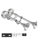 BANHAO Marine Boat Safty Horns 12V 180dB Double Trumpet Truck Horn Stainless Steel Low and High Tone 2 Tube for Ship Truck RV Trailer Pickup Van Bus