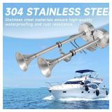 BANHAO Marine Boat Safty Horns 12V 180dB Double Trumpet Truck Horn Stainless Steel Low and High Tone 2 Tube for Ship Truck RV Trailer Pickup Van Bus