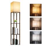 RUNTOP Floor Lamp with Shelves, Modern Shelf Lamp for Display Storage, 3 Color Temperature Wood Narrow Standing Corner Lamp with 8W Bulb for Living Room Decor, Bedroom, Office, Home Decor(Brown)