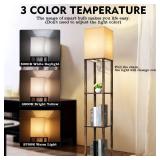 RUNTOP Floor Lamp with Shelves, Modern Shelf Lamp for Display Storage, 3 Color Temperature Wood Narrow Standing Corner Lamp with 8W Bulb for Living Room Decor, Bedroom, Office, Home Decor(Brown)