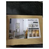 RUNTOP Floor Lamp with Shelves, Modern Shelf Lamp for Display Storage, 3 Color Temperature Wood Narrow Standing Corner Lamp with 8W Bulb for Living Room Decor, Bedroom, Office, Home Decor(Brown)