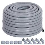 Neorexon Liquid-Tight Conduit 50 ft and 10 Pieces of Connector Kit, Electrical Conduit 1/2 50ft w/UL Certification, Flexible Conduit with 5 Straight and 5 90-Degree Conduit Connector Fittings