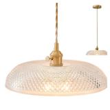 Oyisen Hanging Lights, 11.8 Inch Glass Shade Kitchen Island Light Fixtures Braided Light Cord Pendant Lights Vintage Hanging Pendant Light for Kitchen and Bedroom with Light Bulb