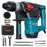 ENEACRO 1-1/4 Inch SDS-Plus 12.5 Amp Heavy Duty Rotary Hammer Drill, Safety Clutch 3 Functions with Vibration Control Including Grease, Chisels and Drill Bits with Case