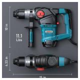 ENEACRO 1-1/4 Inch SDS-Plus 12.5 Amp Heavy Duty Rotary Hammer Drill, Safety Clutch 3 Functions with Vibration Control Including Grease, Chisels and Drill Bits with Case