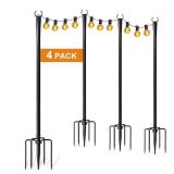 4 Pack String Light Poles for Outside, Thickened Metal Lights Hanger Pole Outdoor with Fork, Lighting Hanging Post Accessories for Patio Decor Garden Backyard Yard Front Porch Outside Decorations