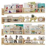 ECOOCE 34Inch Nursery Bookshelves,Set of 4,Wall Floating Shelf Kids Coat Rack with 6Hooks,Hanging Book Shelf for Baby Nursery Room Decor Patent Number: 29958098(Burlywood, 34)