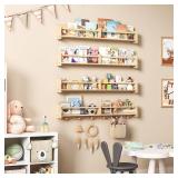 ECOOCE 34Inch Nursery Bookshelves,Set of 4,Wall Floating Shelf Kids Coat Rack with 6Hooks,Hanging Book Shelf for Baby Nursery Room Decor Patent Number: 29958098(Burlywood, 34)