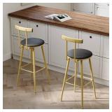 Bar Stools, Set of 2 High Kitchen Barstools, Bar Chairs with Backrest and Footrest, Industrial Counter Stools with PU Soft seat, for Kitchen, Living Room, Pub, Gold Color BS-012GC