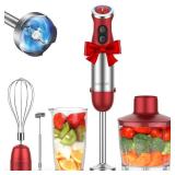 KOIOS 5-in-1 Hand Immersion Blender, 1000W 12 Speed Handheld Blender Stick with Copper Motor Stainless Steel Blade, 600ml Mixing Beaker,500ml Food Processor, Whisk, Milk Frother, Non-BPA, Red