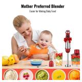 KOIOS 5-in-1 Hand Immersion Blender, 1000W 12 Speed Handheld Blender Stick with Copper Motor Stainless Steel Blade, 600ml Mixing Beaker,500ml Food Processor, Whisk, Milk Frother, Non-BPA, Red