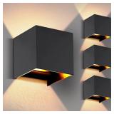4-Pack LED Outdoor Wall Mount Lights Exterior/Interior, Square Modern Wall Sconce Fixture Set, Up and Down Lights IP65 Outdoor Waterproof Lights, 12W Warm Light 3000K Light Sconce (Matte Black)