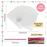 SOMIOCO Large Cellophane Bags 12 x 16 100pk Clear cellophane Treat Gift Goodie Bags for Small Business, Cookies, Candies, Soaps, Party Favors Packaging with Colorful Twist Ties