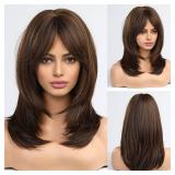 Alanhair Brown Wigs for Women,HAIRCUBE Long Layered Wigs with Bangs Heat Resistant Synthetic Fibre Wigs