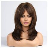Alanhair Brown Wigs for Women,HAIRCUBE Long Layered Wigs with Bangs Heat Resistant Synthetic Fibre Wigs