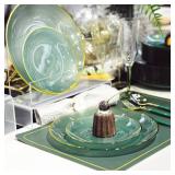 Fabulous Party 100PCS Green Plastic Plates-Crystal Design Green Disposable Plates with Gold Rim, Fancy Disposable Plates Include 50 Dinner Plates, 50 Dessert/Salad Plates for Party & Christmas
