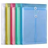 LaOficina Poly Clear Envelopes with Button String Snap Closure 1 Inch Gusset Top Opening Letter Size 5 Per Pack Assorted Color