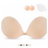 APOWUS Sticky Bra Push Up for Women 2 Pair, Adhesive Invisible Bra, Backless Strapless Bras with Nipple Covers (Nude+Nude/C)