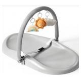 Wipe-Clean Baby Changing Pad, Waterproof Durable PU Pad, Soft & Non-Slip Safety Belt & Hanging Toys, Easy to Adjust & Removable Bar, Gray