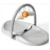 Wipe-Clean Baby Changing Pad, Waterproof Durable PU Pad, Soft & Non-Slip Safety Belt & Hanging Toys, Easy to Adjust & Removable Bar, Gray