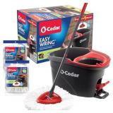 O-Cedar EasyWring Microfiber Spin Mop & Bucket Floor Cleaning System + 2 Extra Refills, Red/Gray