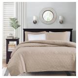 Madison Park 3pc King/California King Vancouver Reversible Coverlet Set Khaki: Polyester, Cotton Fill, Machine Washable