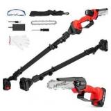 Cordless Pole Saw, 2-in-1 6\" Battery Powered Pole Saws for Tree Trimming, 20V 2.0Ah Battery Mini Chainsaw with Pole, 15ft Reach Small Pole Saw for Wood Cutting, Trimming