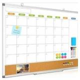 Dry Erase Calendar Whiteboard for Wall, WALGLASS 36\" x 24\" Double-sided Monthly Calendar White Board Cork Combo, Hanging Wall Mounted Bulletin Corkboards Silver Aluminum Frame for Home, Office, Scho