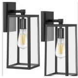 PARTPHONER Outdoor Light Fixtures Wall Mount Wall Sconce Black Aluminum 2 Pack Waterproof, Exterior Light Fixture, Porch Light, Anti-Rust, Clear Glass, Doorway, Garage