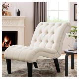 Yongqiang Accent Chair for Bedroom Living Room Chairs Tufted Upholstered Lounge Chair with Wood Legs Linen Fabric